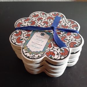EXQUISITE Izmir Scalloped Tile 4" Coasters Set of 4 Made in Turkey.